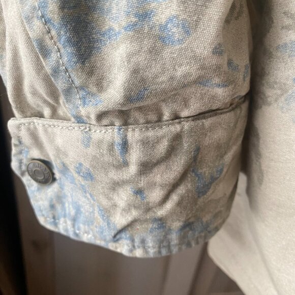 Chaps RL cream blue floral military jacket L 100% cotton safari 90s canvas - Picture 10 of 16